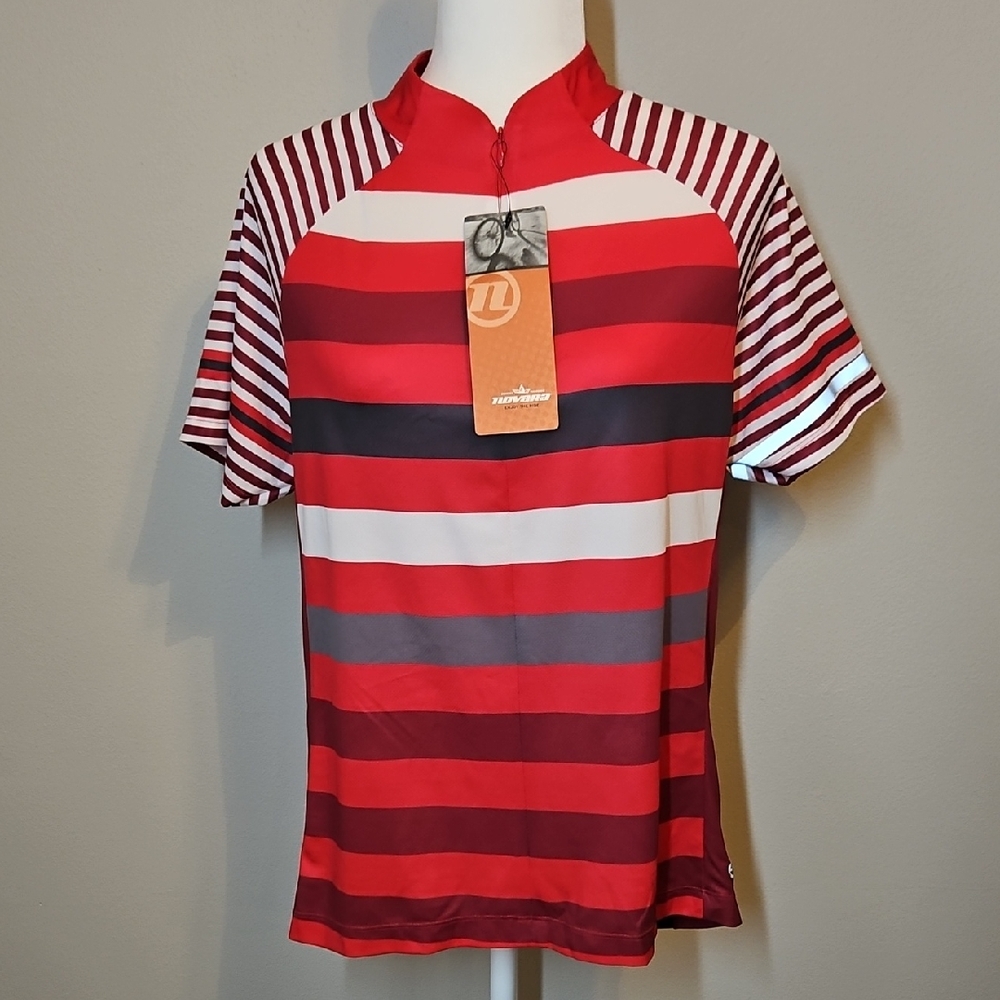 Novara Red and White Striped Zipper Cycling Jersey Athletic